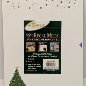 NWT! Premium Christmas Tree Stationery - "Holiday Stars," 25 Sheets by Ampad